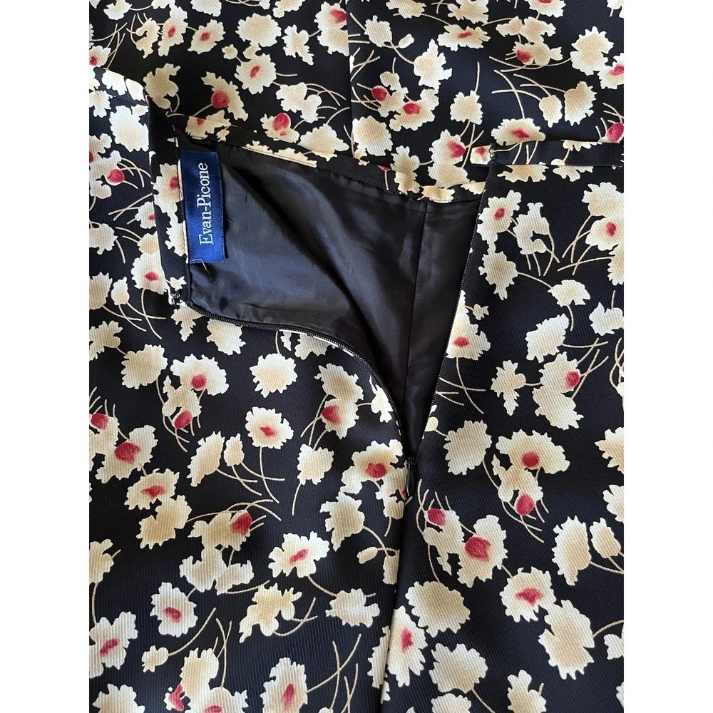 Evan Picone Women's Midi Skirt and Top Set Size 16 Black Beige Floral Sleeveless